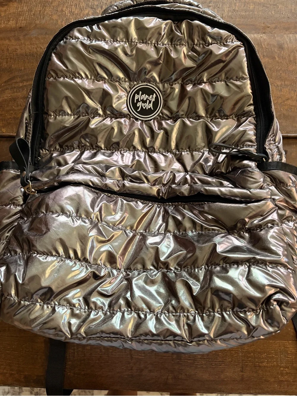 Planet Gold Shiny Metallic Silver Puffer Backpack for Men